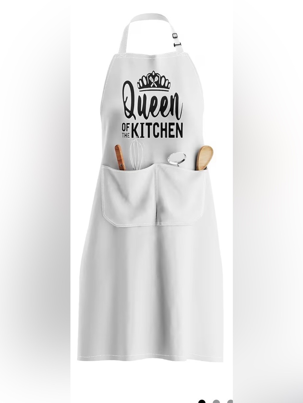 White "Queen of the Kitchen" Cotton Apron with front pockets